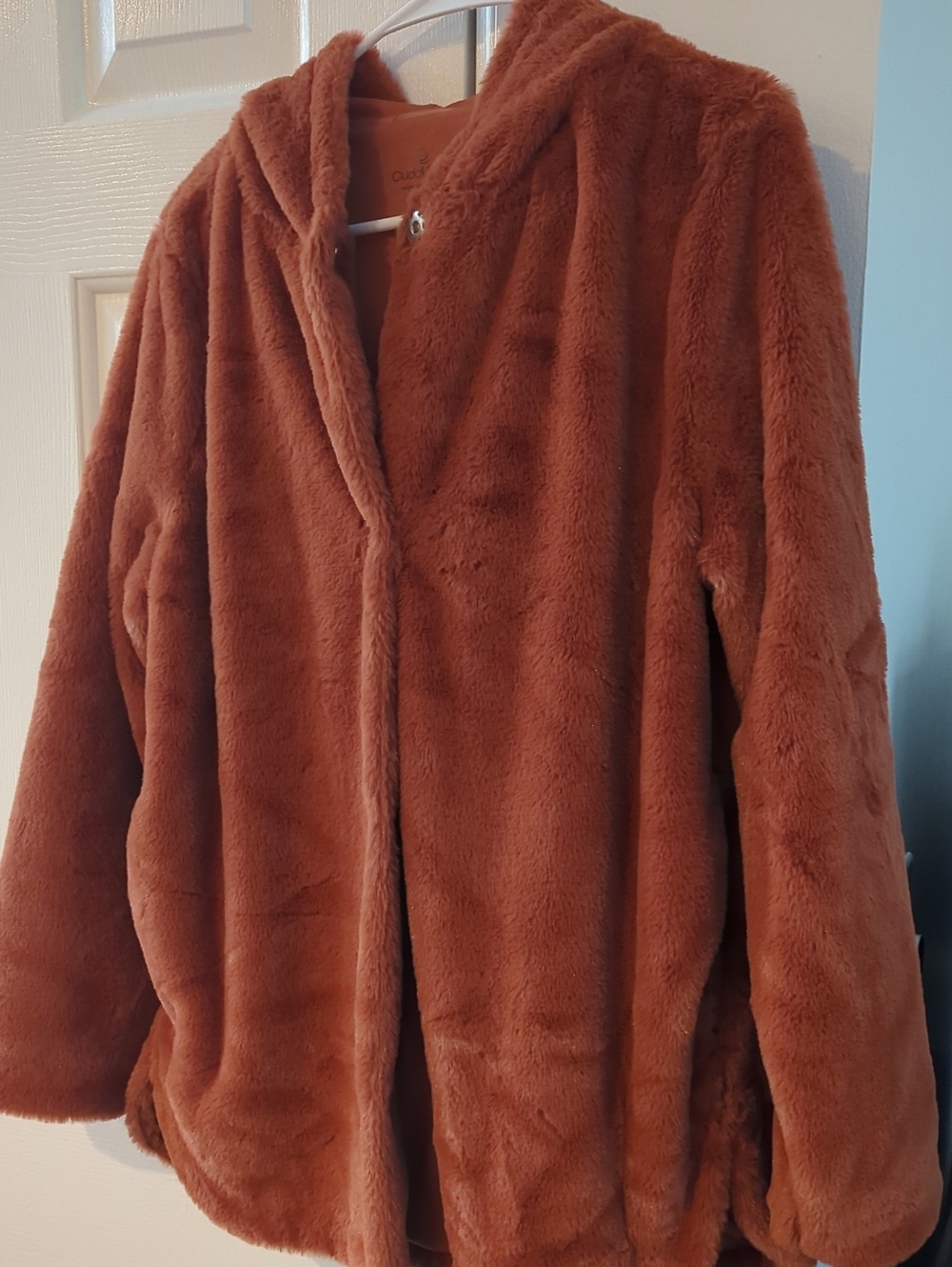 Cuddle Duds Cozy Hooded Teddy Jacket in Rust
